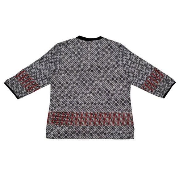 Anthea Femme women's tunic, black and white geometric print, red details size L - Picture 2 of 8
